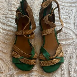 Miz Mooz Padma Green and Tan Braided Strap Sandals Size 8